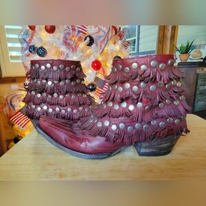 Old Gringo Medusa Red Fringe Ankle Boots 7.5